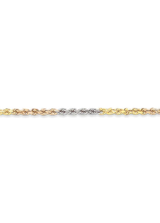 14K Tri-color Gold 4mm Diamond-Cut Rope 7" chain