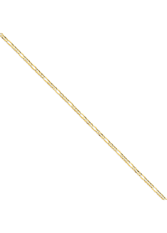 14K Yellow Gold Hand-polished 3mm Durable Concave Open Figaro 24" chain