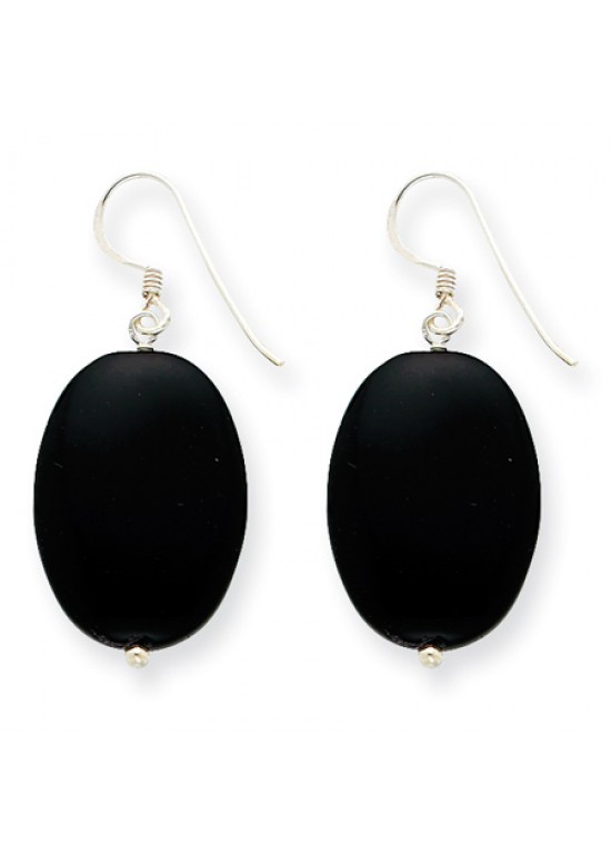 Black Sterling Silver Agate Earrings (QG-QE5468)
