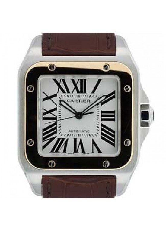 Cartier Santos Stainless Steel with 18kt Gold Mens Watch - W20072X7-dial
