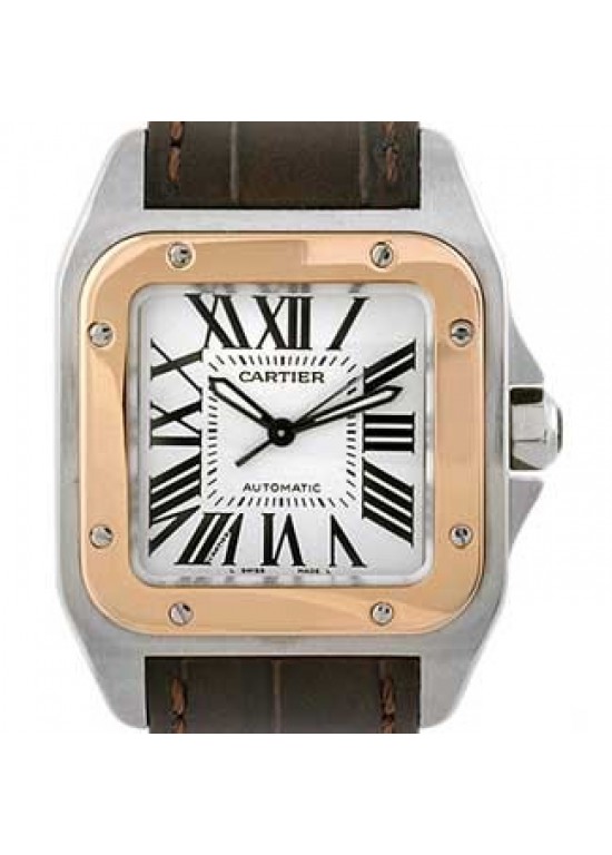 Cartier Santos Stainless Steel with 18kt Gold Mens Watch - W20107X7-dial
