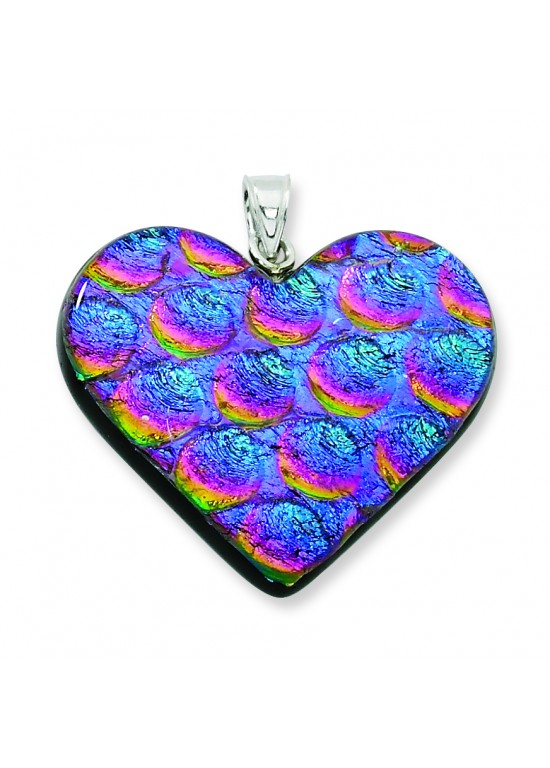 Multicolor Dichroic Glass Heart Pendant in Sterling Silver (QK-QC6586)