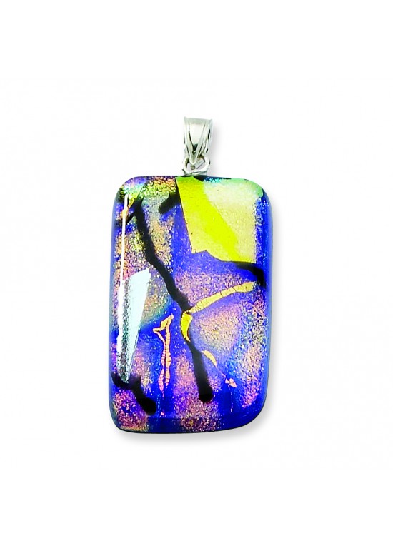 Multicolor Dichroic Glass Rectangle Pendant in Sterling Silver 