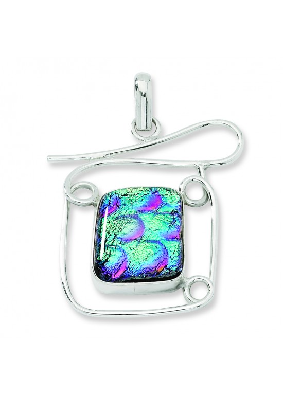 Multicolor Dichroic Glass Square Pendant in Sterling Silver(QK-QC6590)
