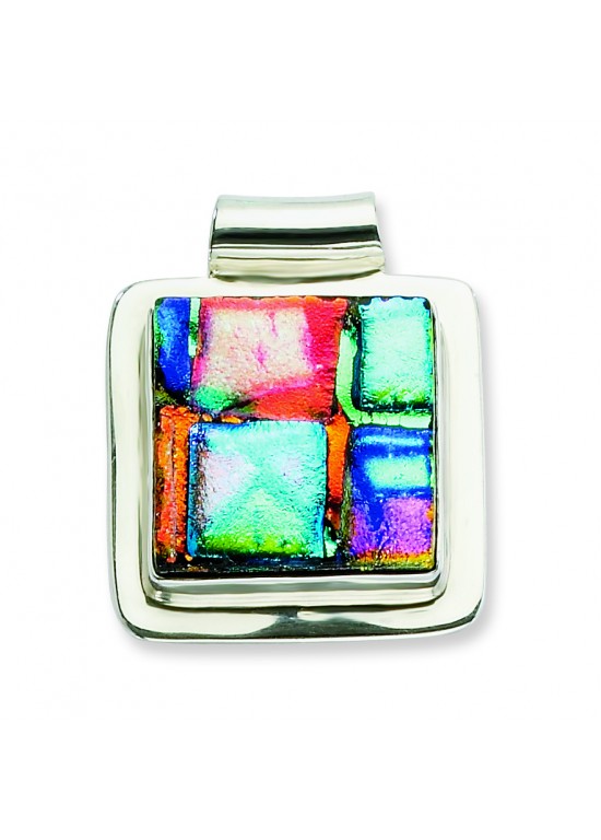 Multicolor Dichroic Glass Square Pendant in Sterling Silver(QK-QC6592)