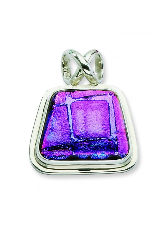 Purple Dichroic Glass Trapezoid Pendant in Sterling Silver (QK-QC6593)