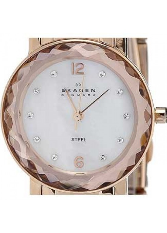Skagen Steel Collection Rose Gold Tone SS Ladies Watch - 457SRRX-dial