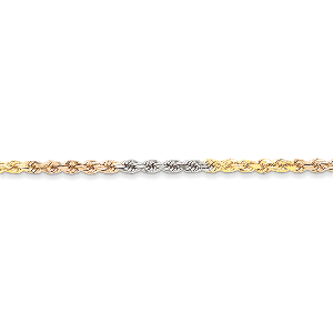 14K Tri-color Gold 4mm Diamond-Cut Rope 20" chain