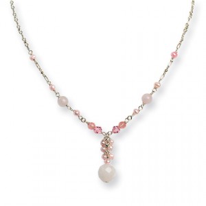 Pink SS Rose/Cherry Qtz/Pink Crystal/FW Cultured Pearl Necklace
