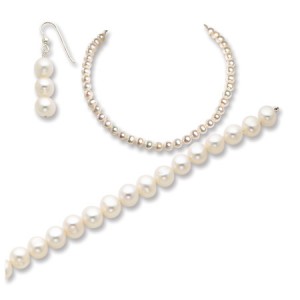White SS Freshwater Cultured Pearl Necklace/Earrings/Bracelet Set