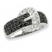Sterling Silver Rhodium Black and Clear CZ Buckle Ring