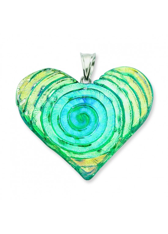 Multicolor Dichroic Glass Heart Pendant in Sterling Silver (QK-QC6587)