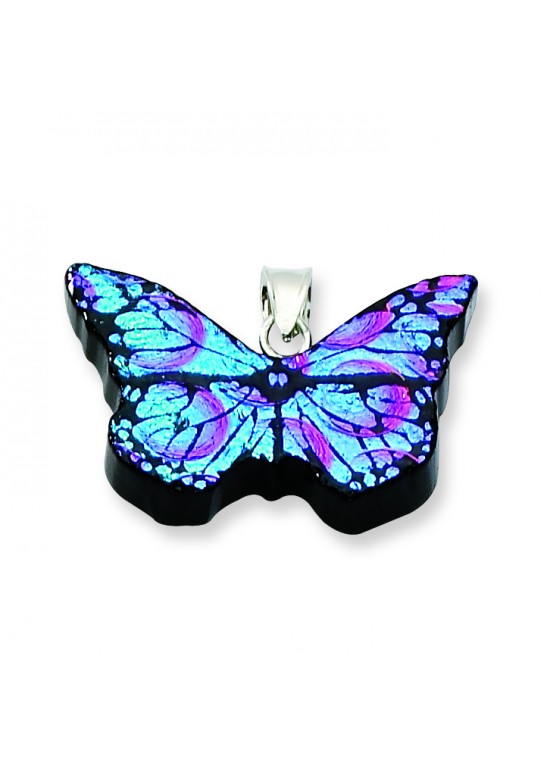 Blue Dichroic Glass Butterfly Pendant in Sterling Silver (QK-QC6585)