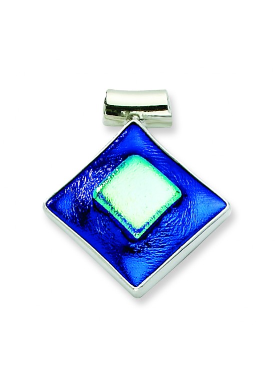 Blue Dichroic Glass Diamond Pendant in Sterling Silver (QK-QC6591)
