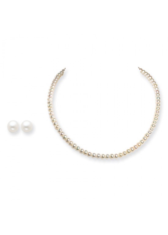 White SS 6-6.5mm Freshwater Cult. Pearl Earrings & Necklace Set