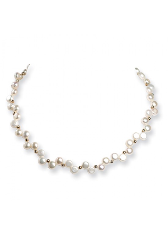 White Sterling Silver Freshwater Cultured Button Pearl 16in Necklace