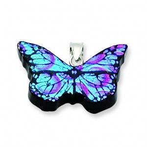 Blue Dichroic Glass Butterfly Pendant in Sterling Silver (QK-QC6585)