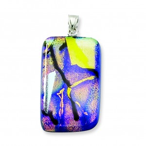Multicolor Dichroic Glass Rectangle Pendant in Sterling Silver 