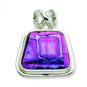 Purple Dichroic Glass Trapezoid Pendant in Sterling Silver (QK-QC6593)