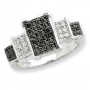 Sterling Silver Rhodium Black & White CZ Square Ring