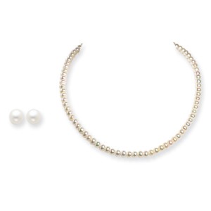 White SS 6-6.5mm Freshwater Cult. Pearl Earrings & Necklace Set