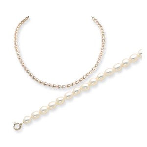 White SS Freshwater Cultured Rice Pearl Bracelet & Necklace Set